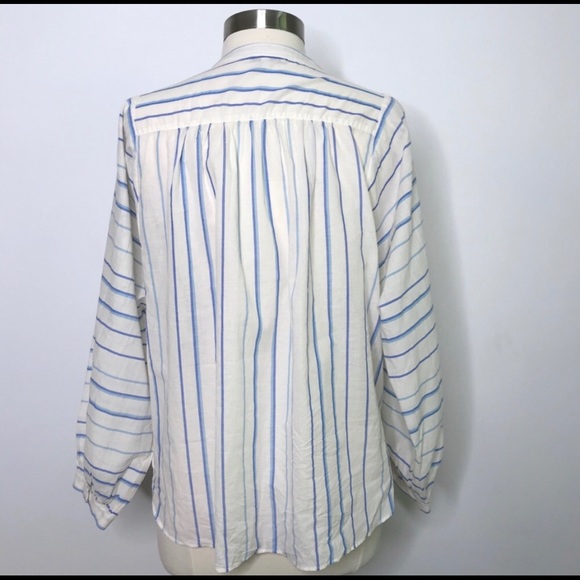 Madewell Peasant Top in Stripe Cream Blue Cotton L - Picture 4 of 7